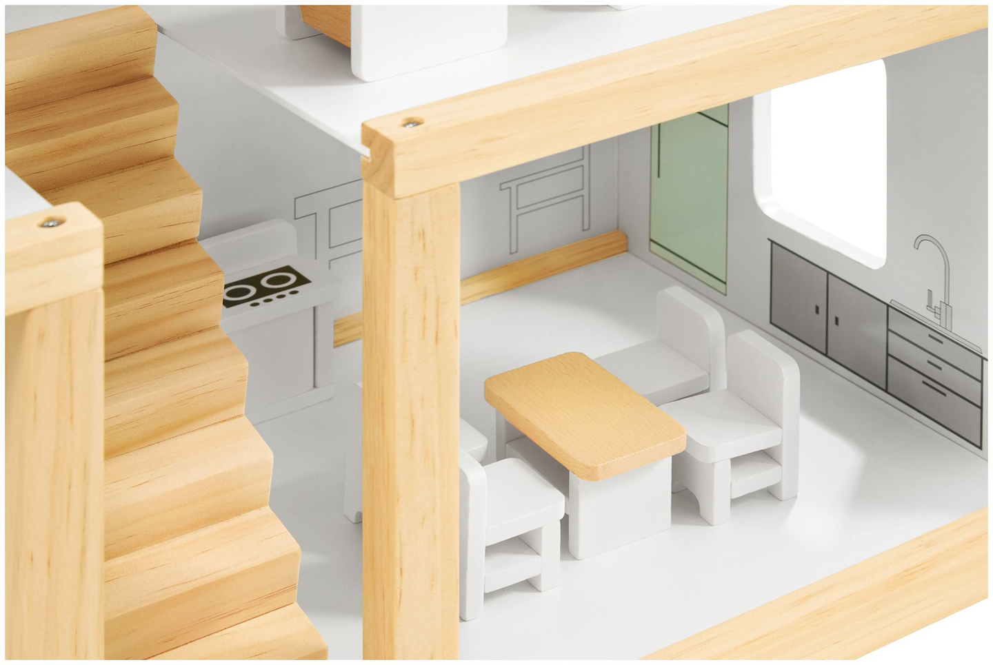 Maison de poupées en bois blanc avec accessoires 18 pcs.