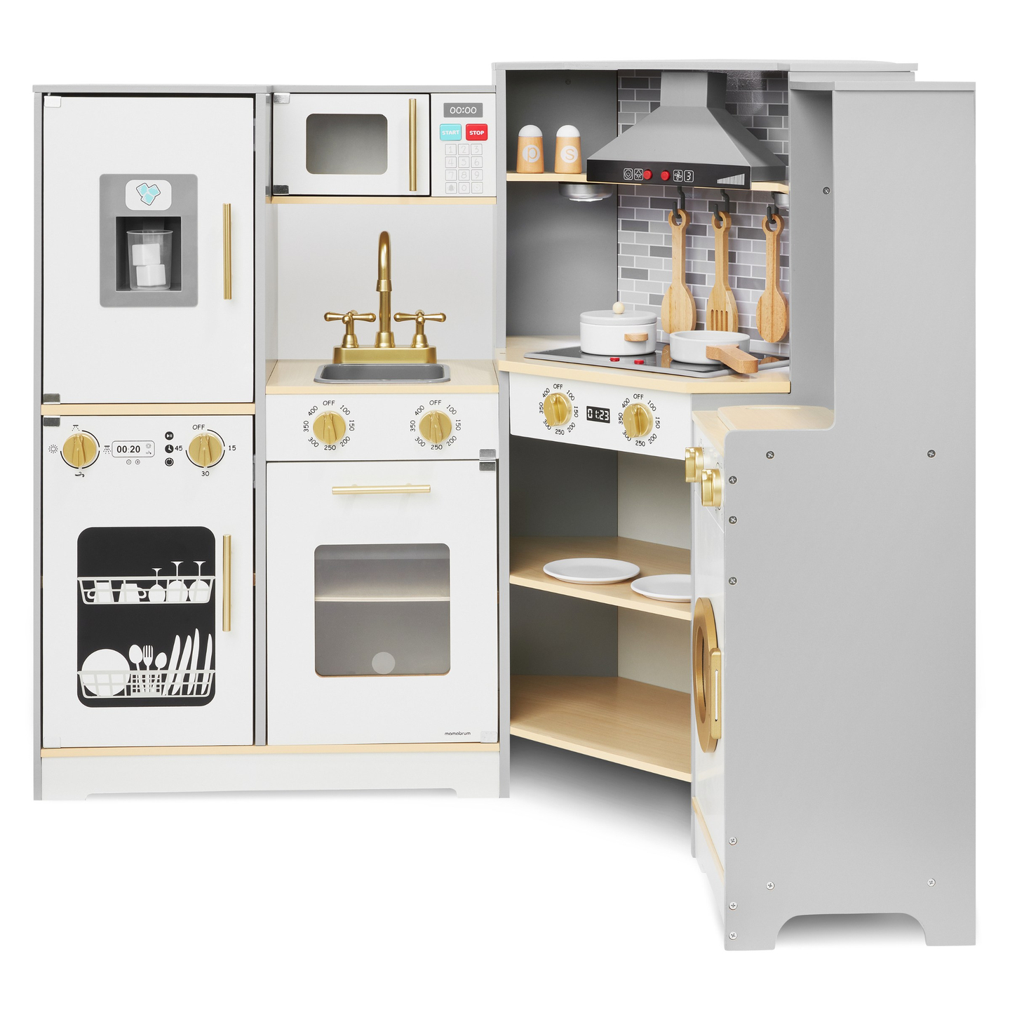 Cuisine interactive XXXL en bois avec éclairage LED, hotte et accessoires