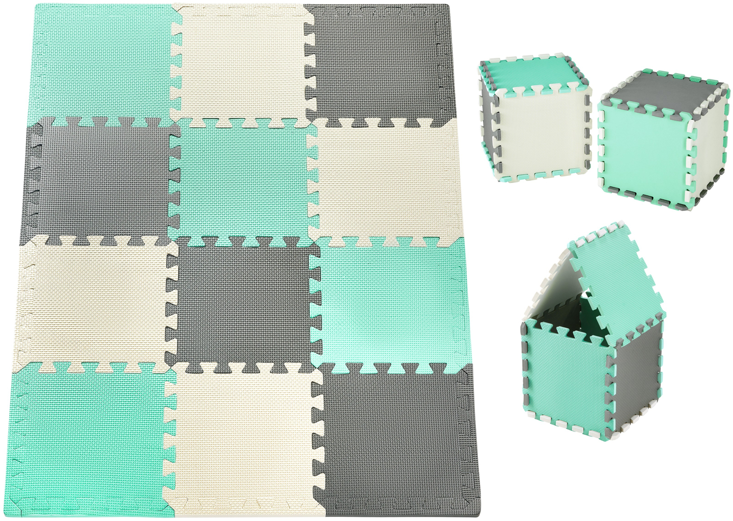 Puzzle en mousse 12pcs. - tapis de mousse éducatif 120 x 90 x 1.2cm avec bordure - menthe