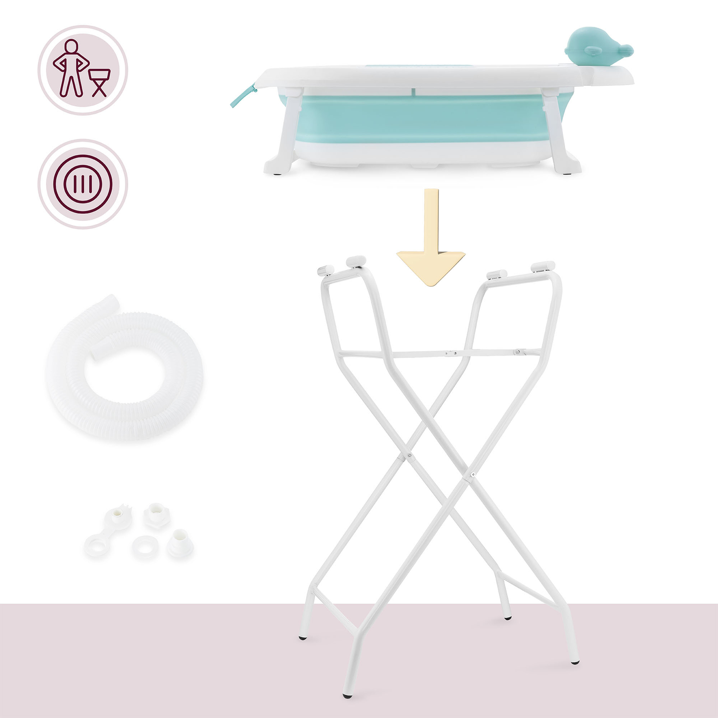 Baignoire pliante pour bébé avec thermomètre, insert et support - couleur menthe