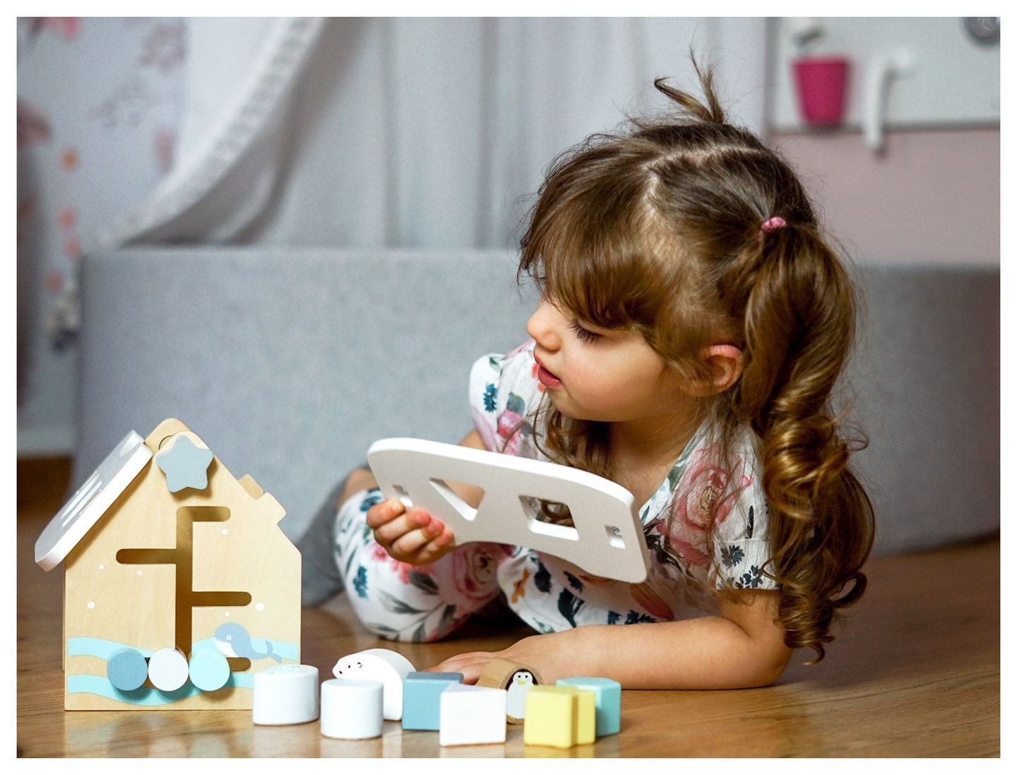 Trieur - maison éducative en bois avec des blocs