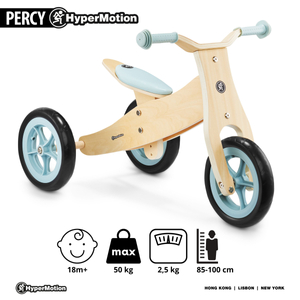 Tricycle et draisienne en bois 2en1 - HyperMotion PERCY - bleu