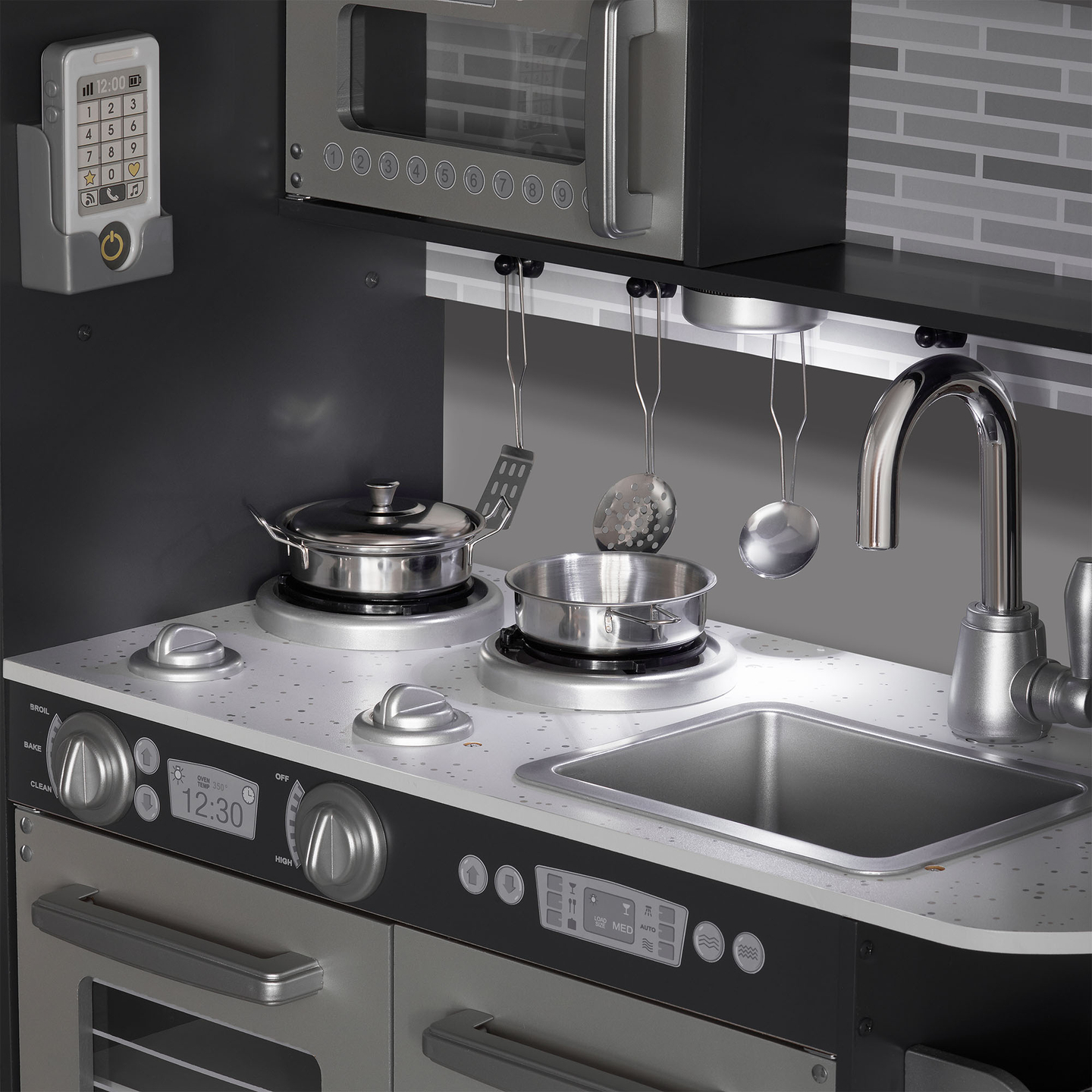 Cuisine en bois XXL avec éclairage LED, tablier et accessoires