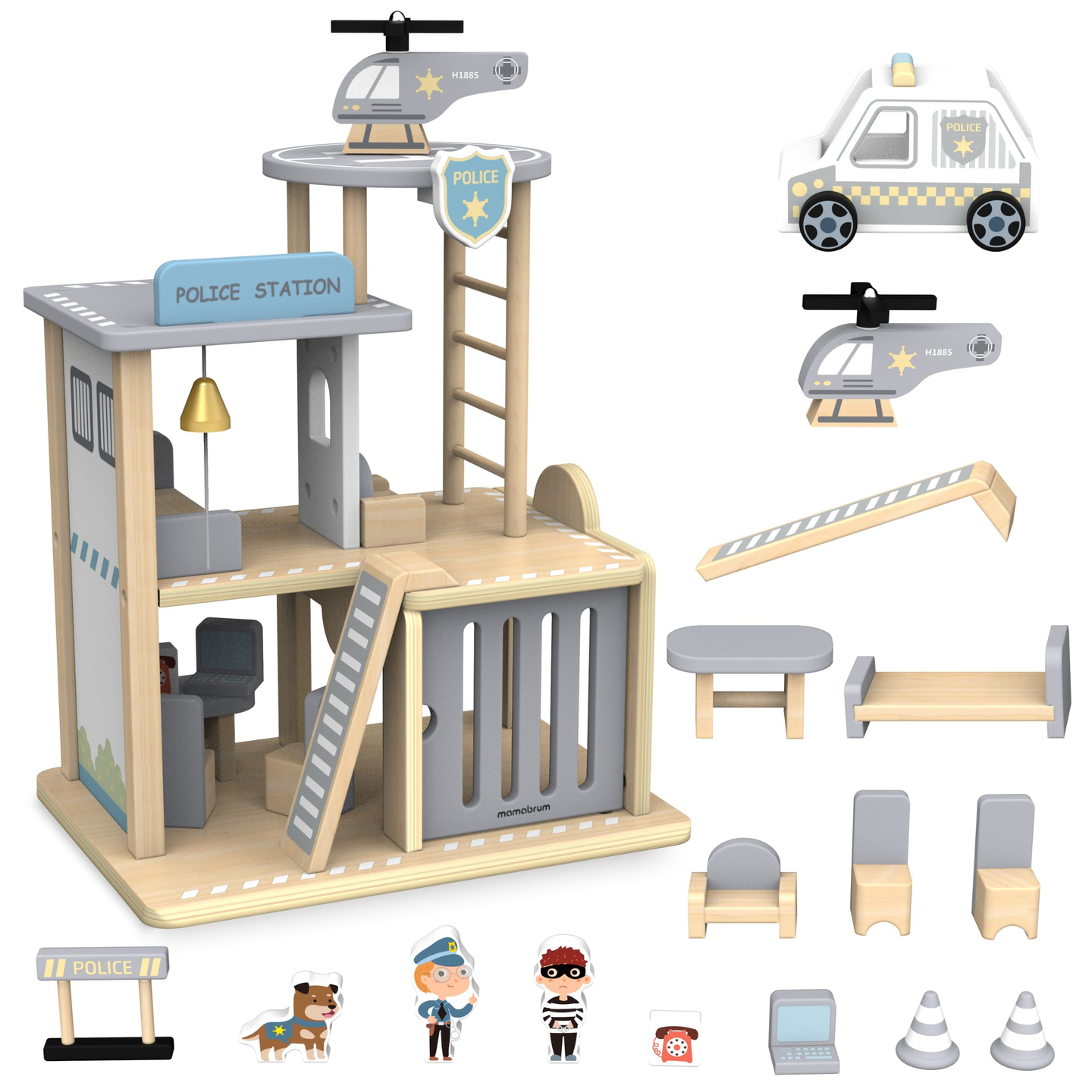 Poste de police en bois avec accessoires