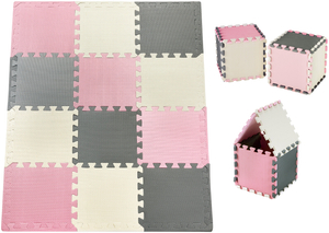 Puzzle en mousse 12pcs. - tapis de mousse éducatif 120 x 90 x 1.2cm avec bordure - rose
