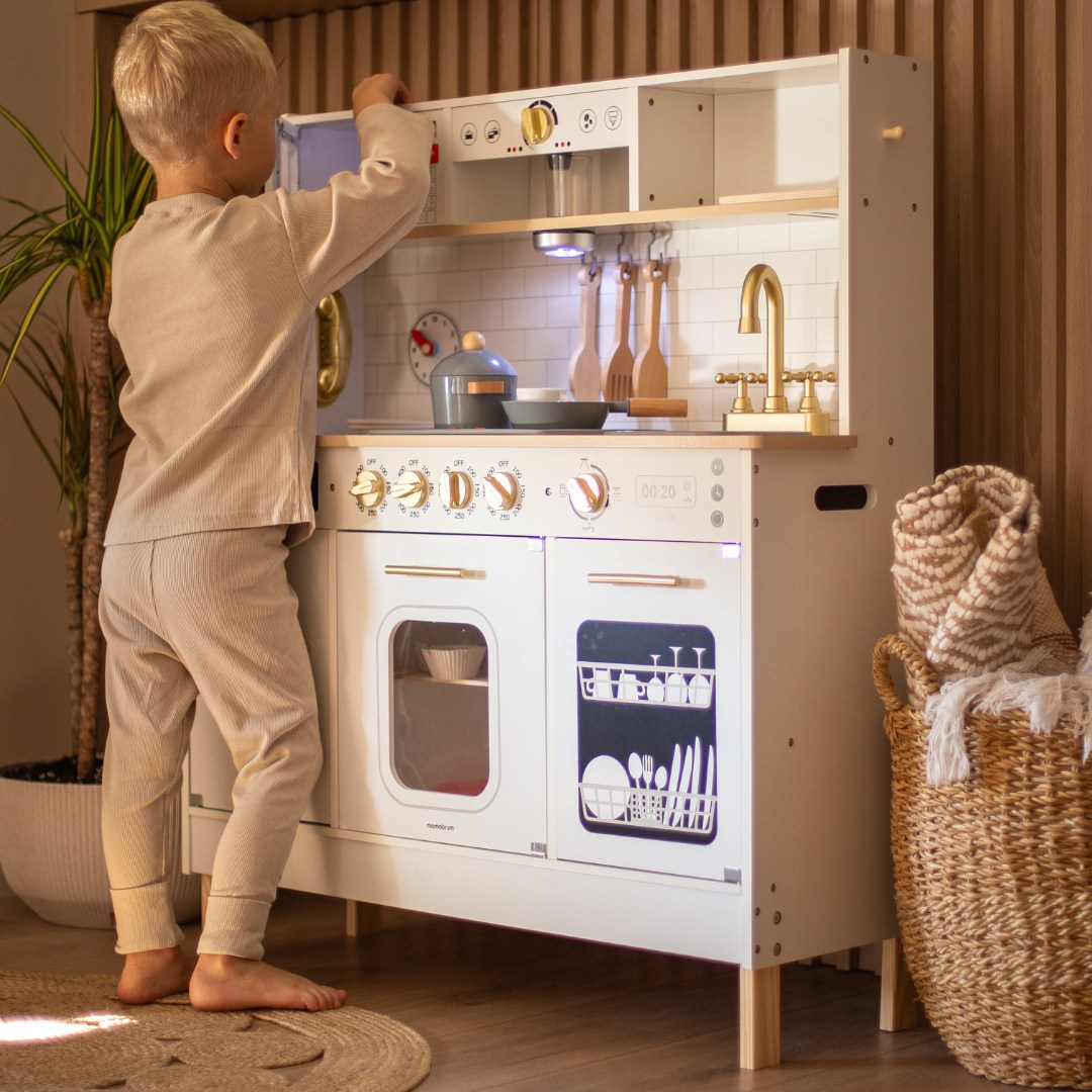 Cuisine interactive XXL en bois avec accessoires et éclairage LED - sur deux niveaux