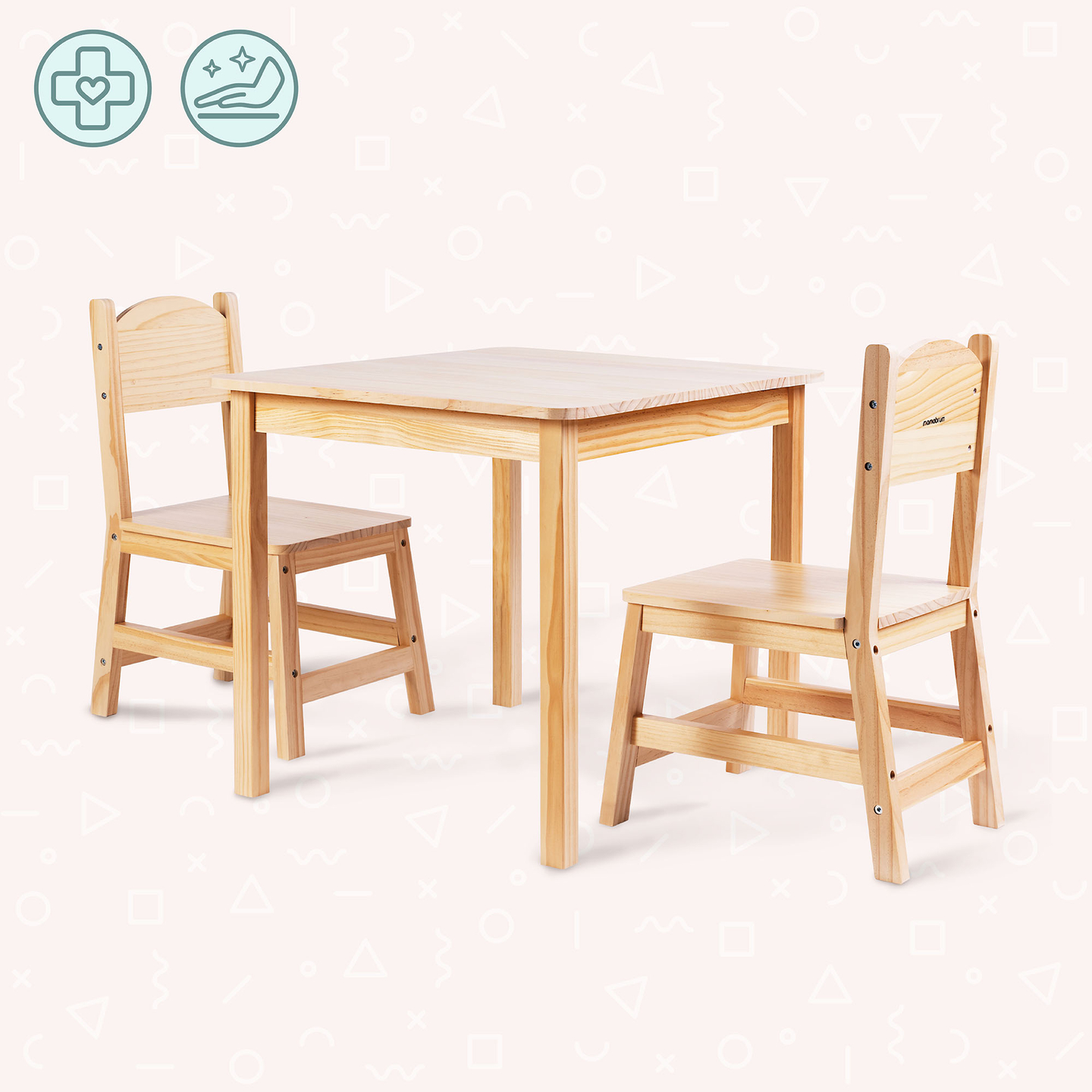 Table en bois et 2 chaises - ensemble pour enfants