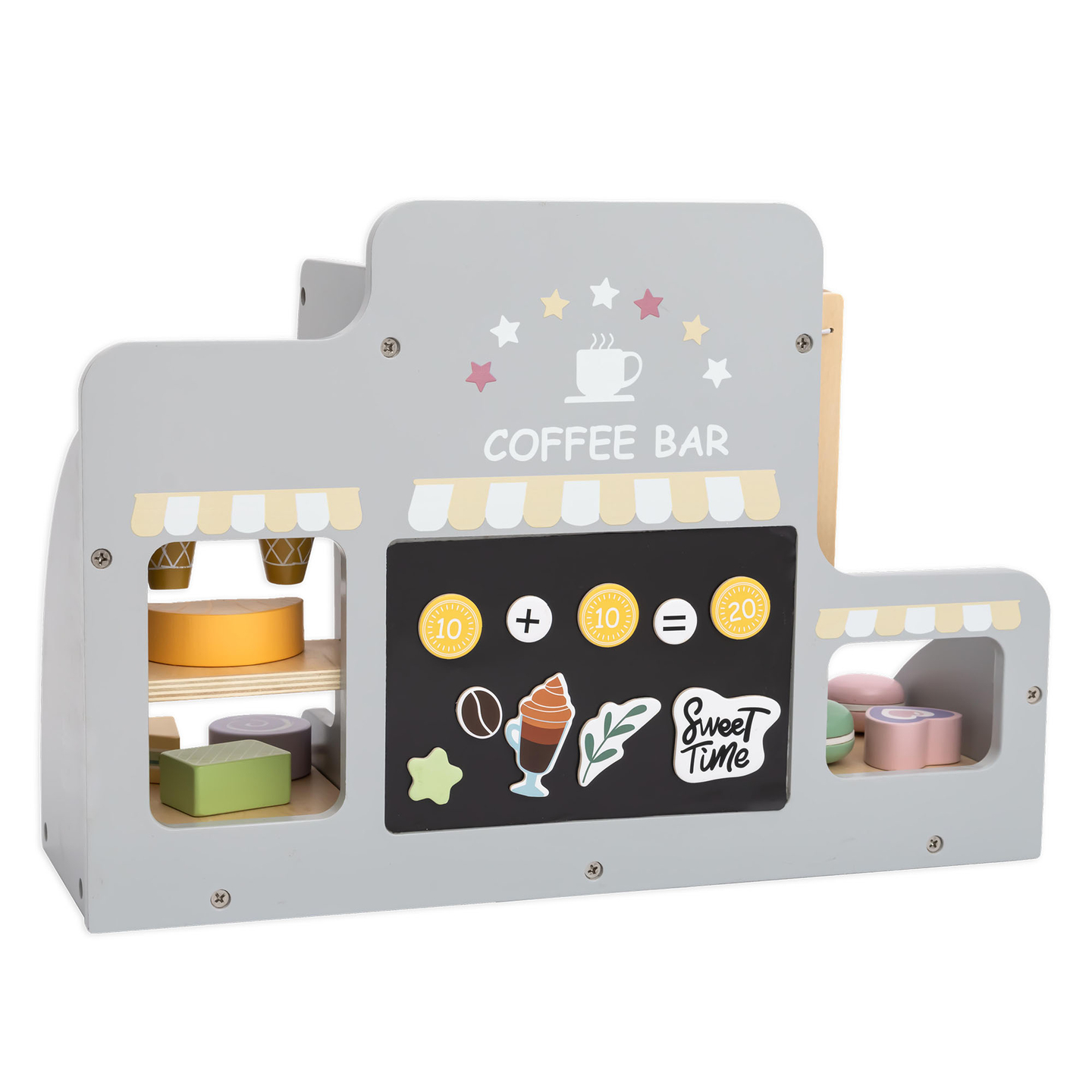 Une grande glacière en bois avec tableau magnétique, machine à café et set de glaces et de desserts - plus de 70 pièces !