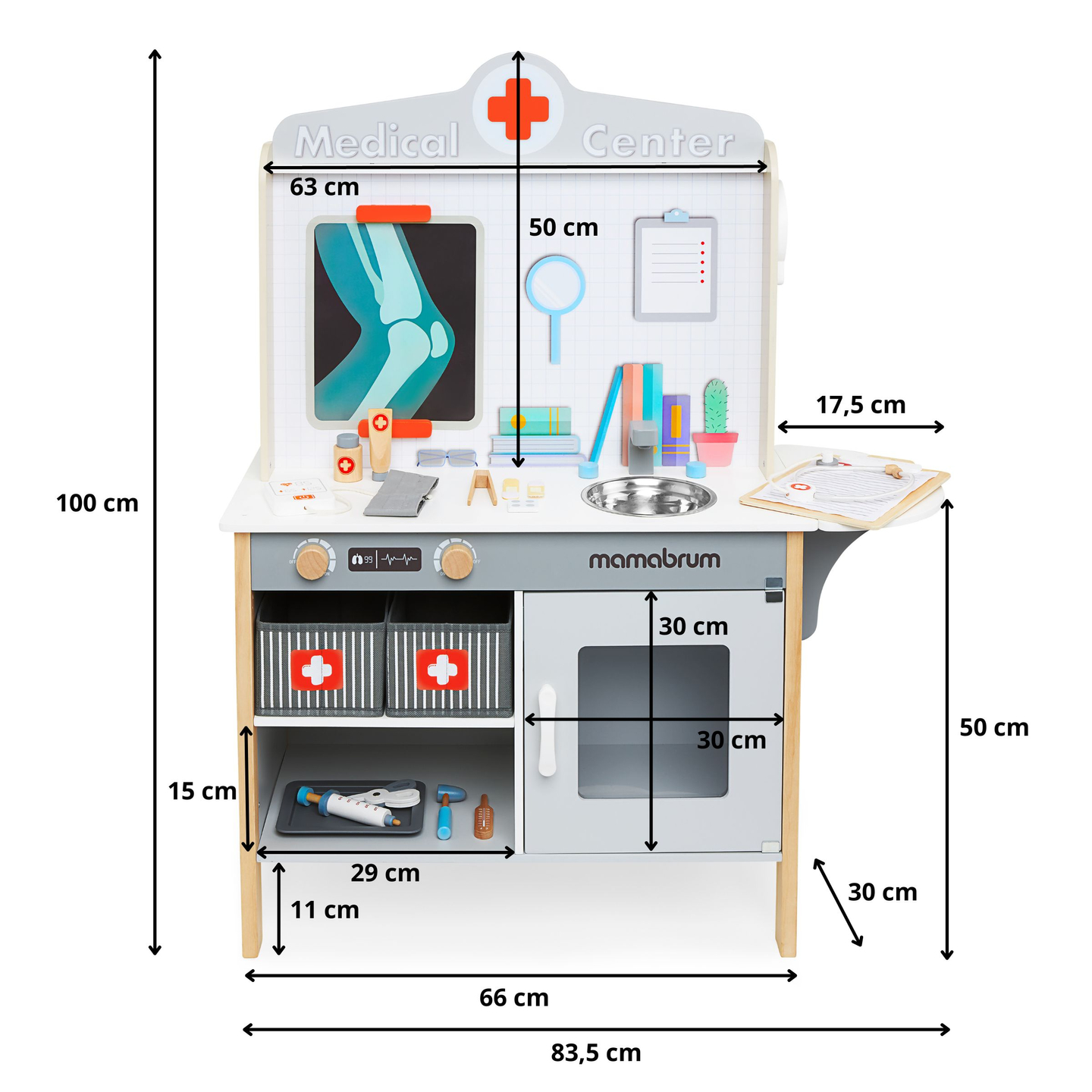 Cabinet médical en bois hôpital XXL - set de médecin avec accessoires