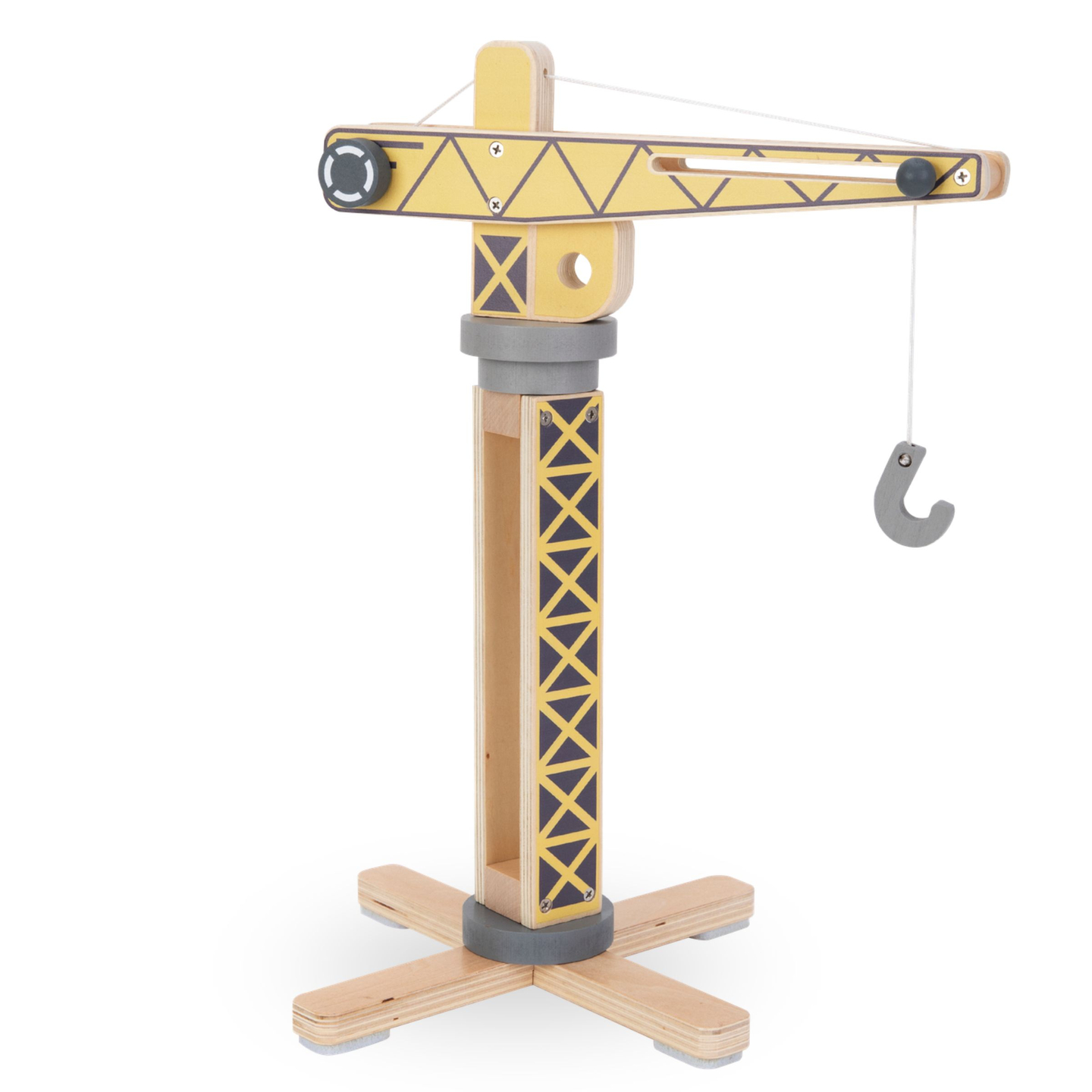 Chantier de construction en bois avec grande grue mobile et véhicules, grue à tour