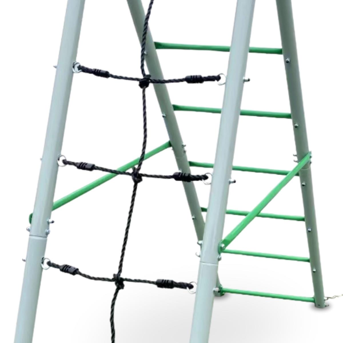 Aire de jeux de jardin XL pour enfants avec balançoire nid de cigogne, échelle et filet d'escalade