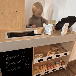 Marché aux légumes en bois - grand étal XXL, magasin avec caisse enregistreuse ludique