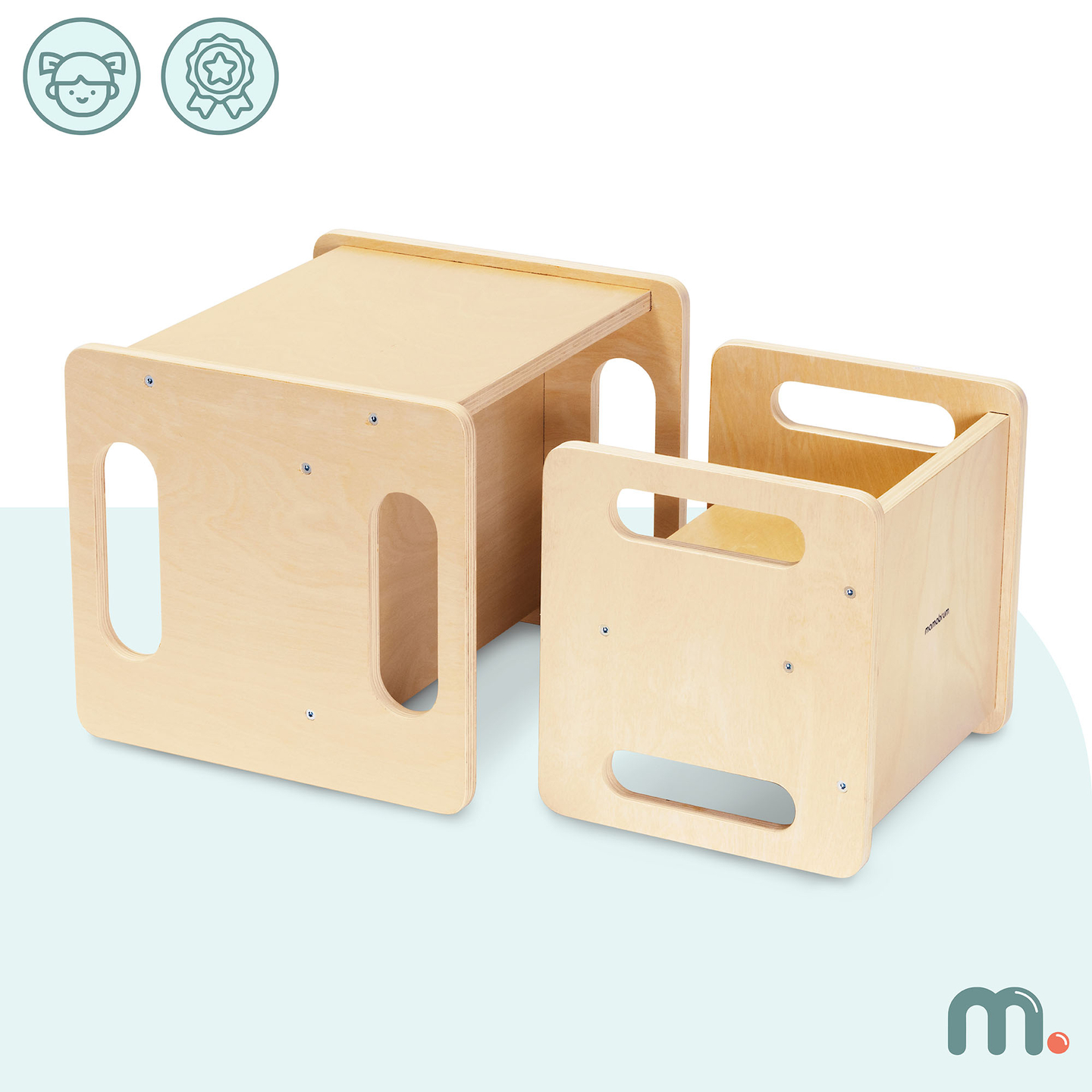 Table et chaise en bois avec fonction marchepied – un ensemble Montessori multifonctionnel pour enfants