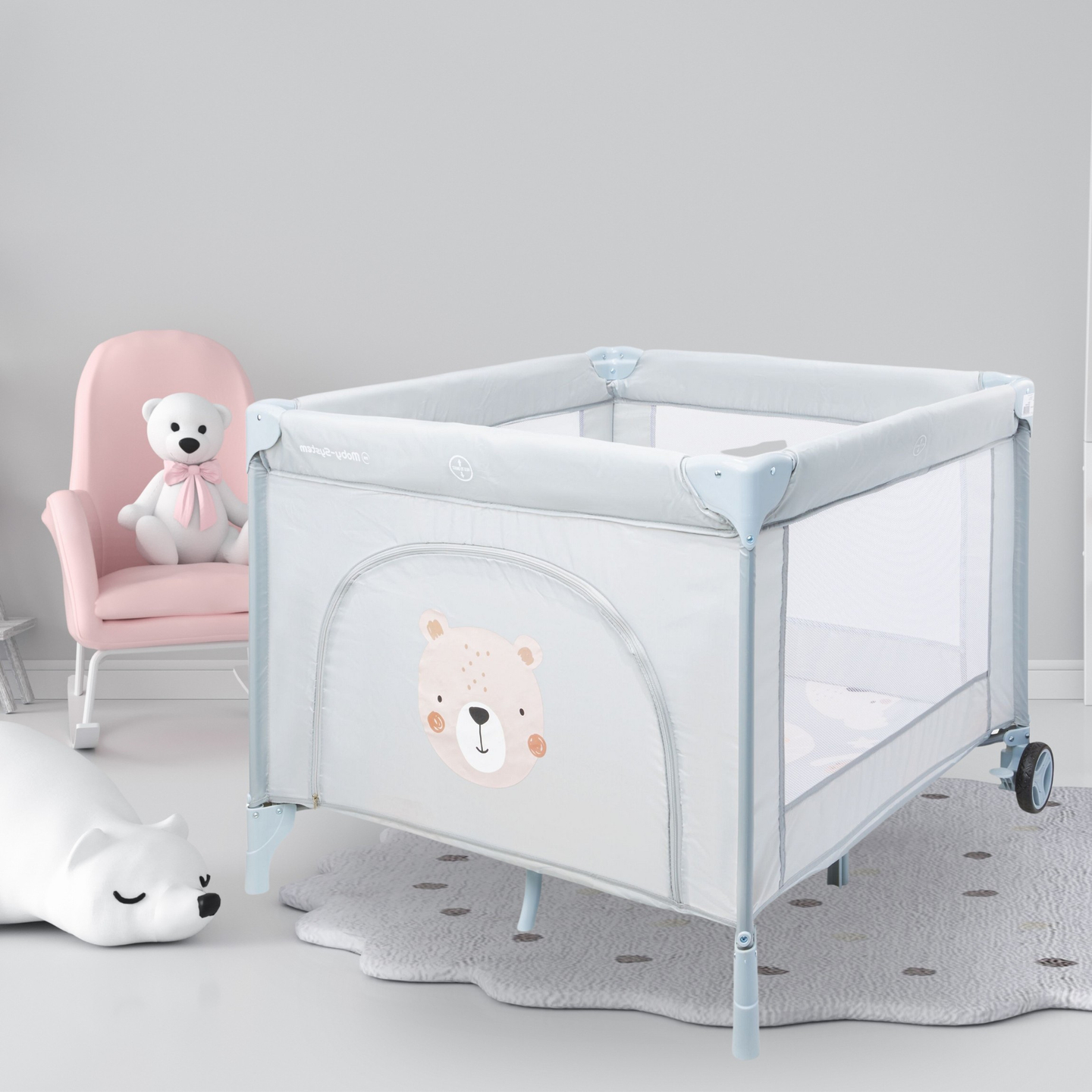 Parc pliant, lit de voyage pour bébé avec matelas et sac de transport - Teddy Bear