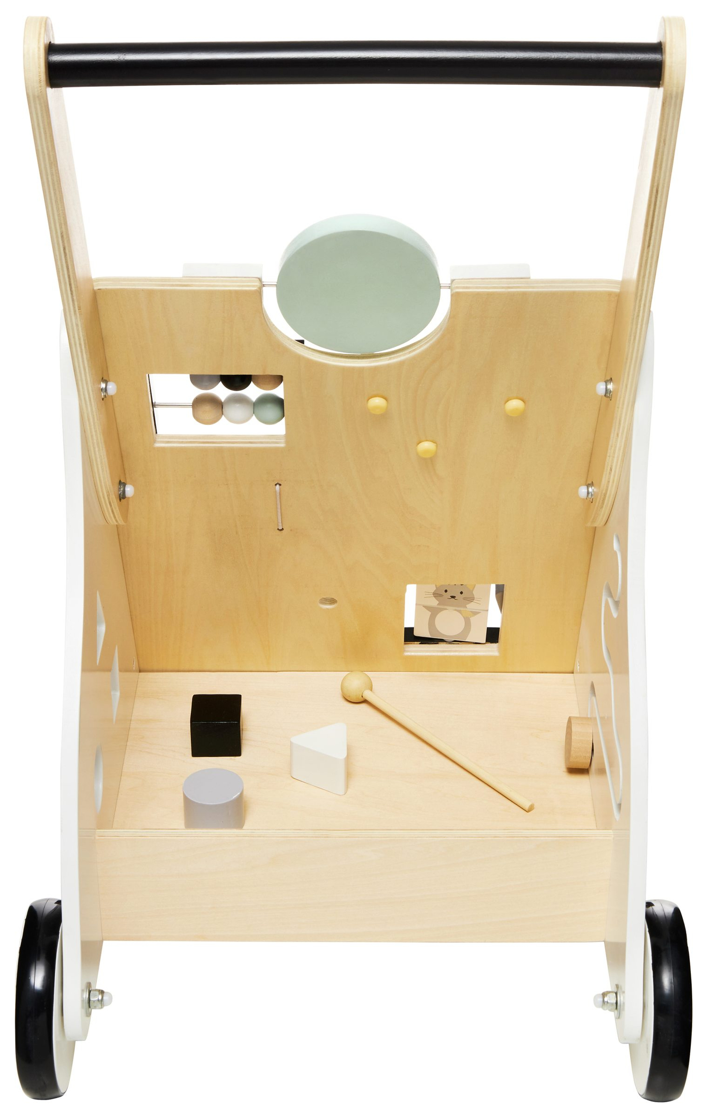 Trotteur / poussette en bois, éducatif - planche de manipulation