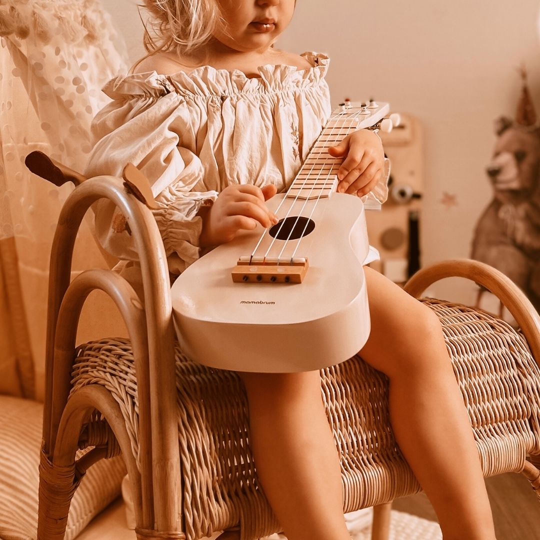Guitare en bois pour enfants - ukulélé - couleur rose