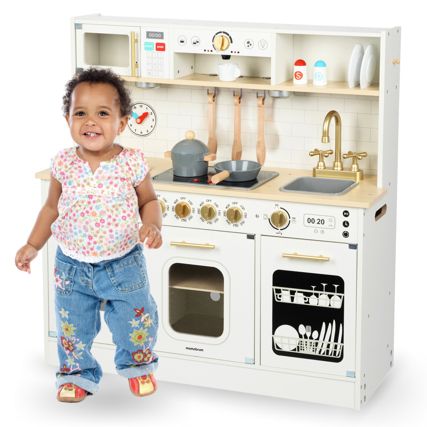 Cuisine interactive XXL en bois avec accessoires et éclairage LED - sur deux niveaux