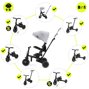 Tricycle multifonctionnel 8 en 1 TOBI FOREST - gris