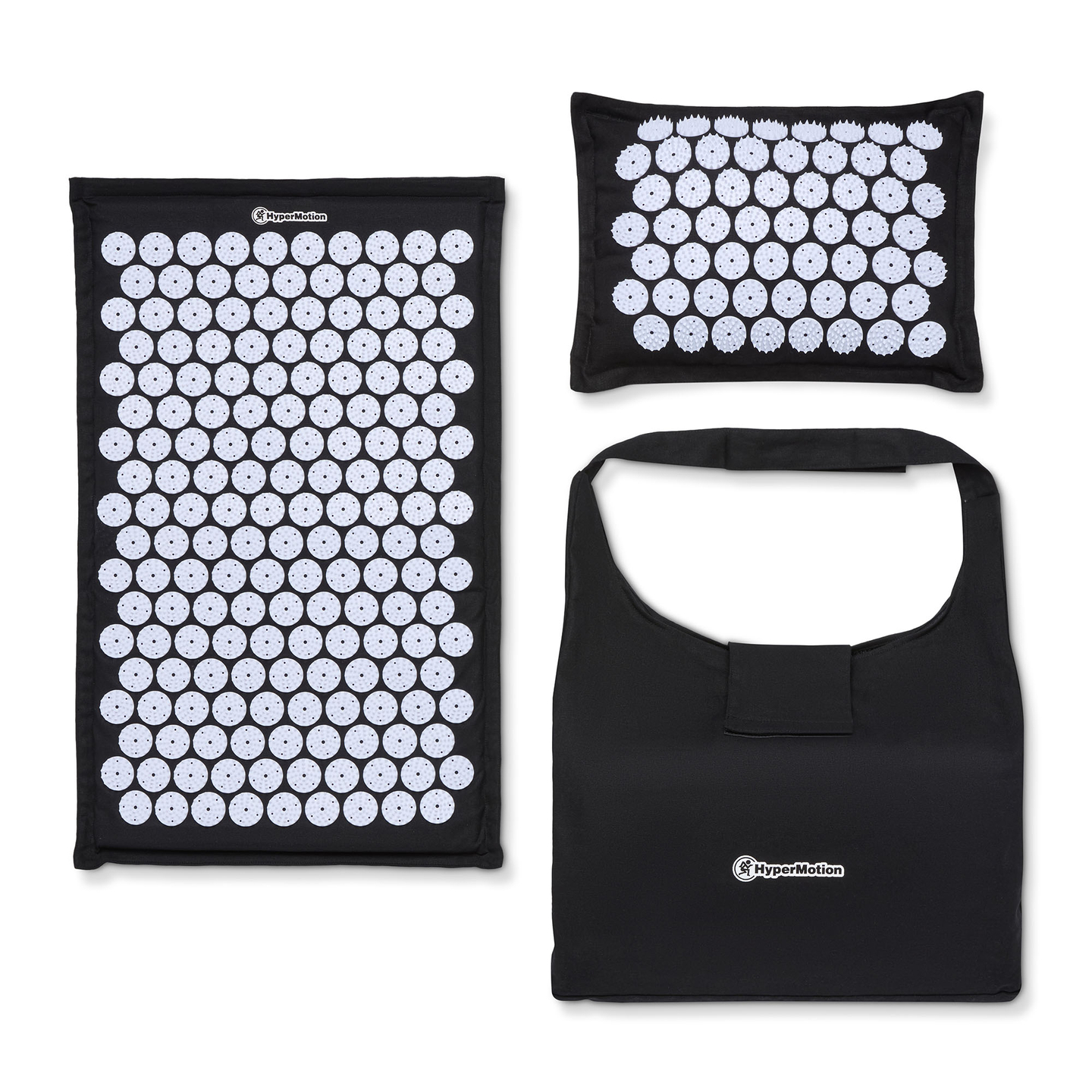 Tapis d'acupression en lin écologique avec coussin en fibres de coco et sarrasin – 68 cm HyperMotion Noir et Blanc