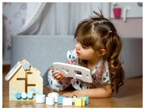 Trieur - maison éducative en bois avec des blocs