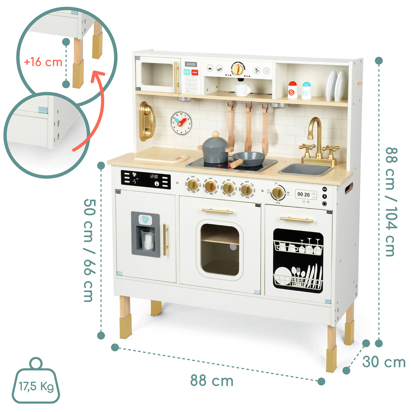 Cuisine interactive XXL en bois avec accessoires et éclairage LED - sur deux niveaux