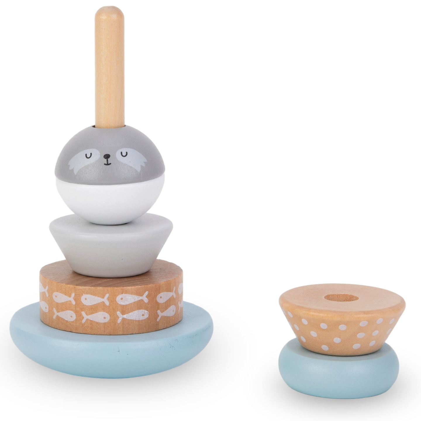 Ensemble de jouets en bois - entrelacs colorés, pyramide de phoques, trieur d'oursons