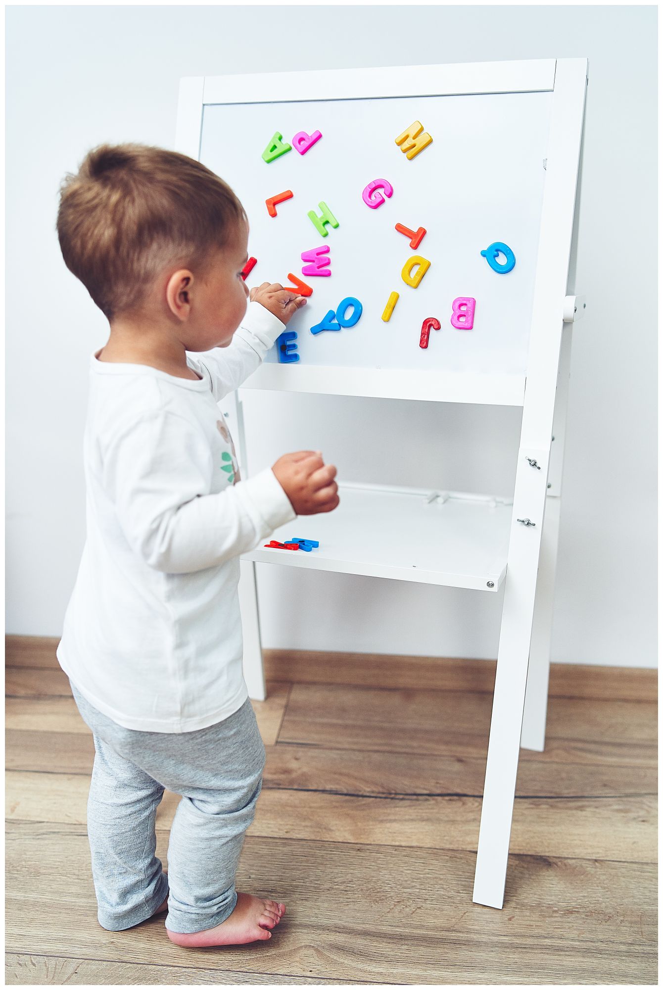 Tableau éducatif double face : magnétique et tableau noir - effaçable à sec, en bois, pour enfants, pliable