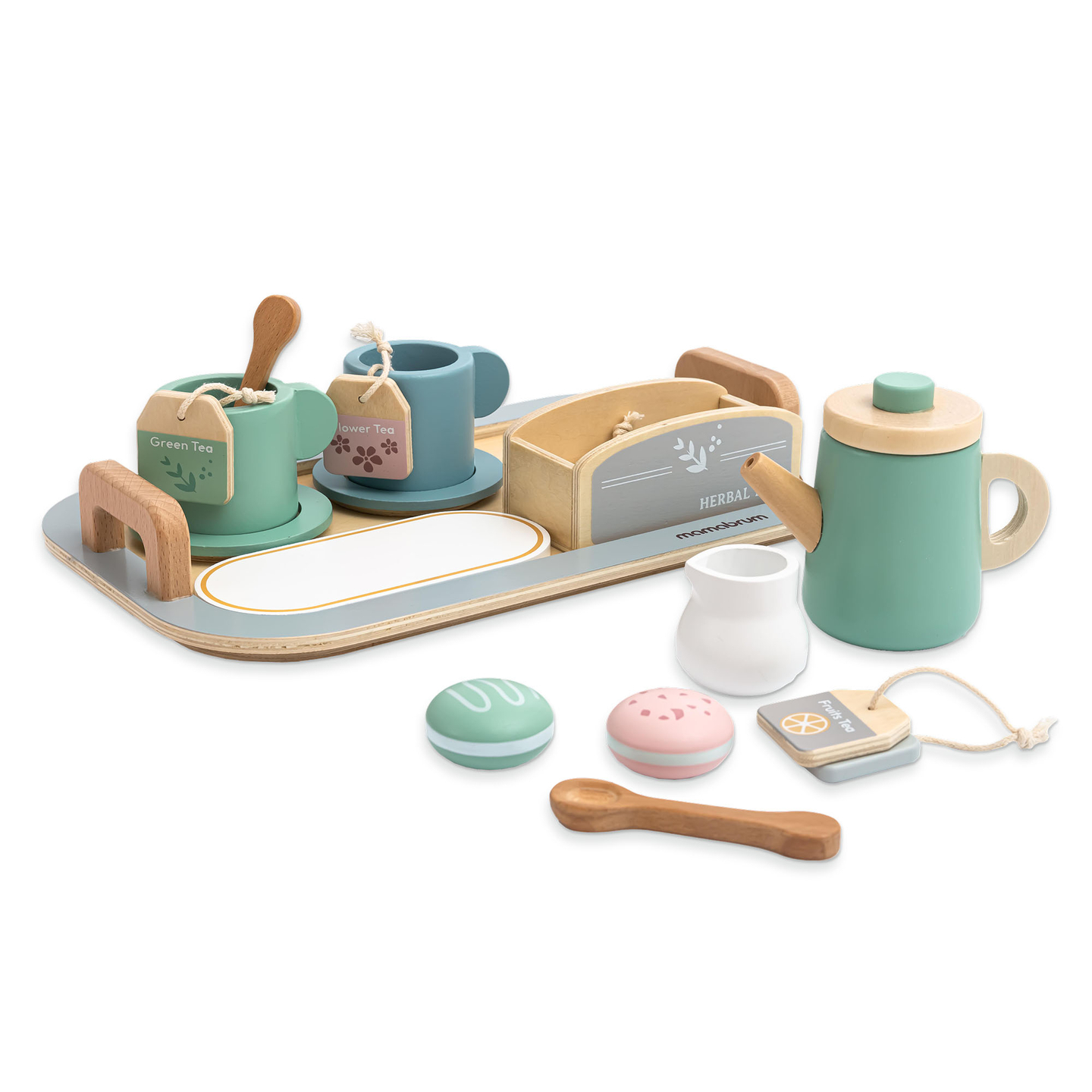 Grand service à thé en bois avec plateau - 18 pièces