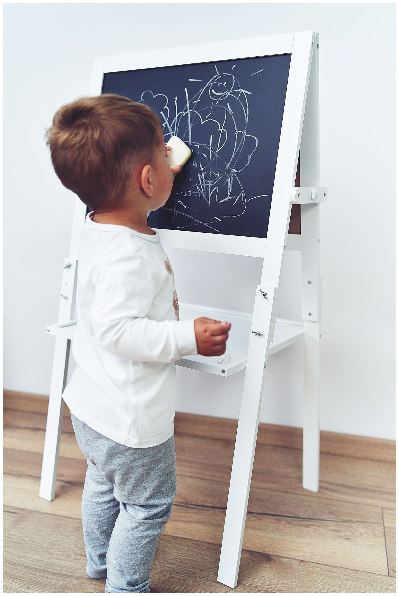 Tableau éducatif double face : magnétique et tableau noir - effaçable à sec, en bois, pour enfants, pliable