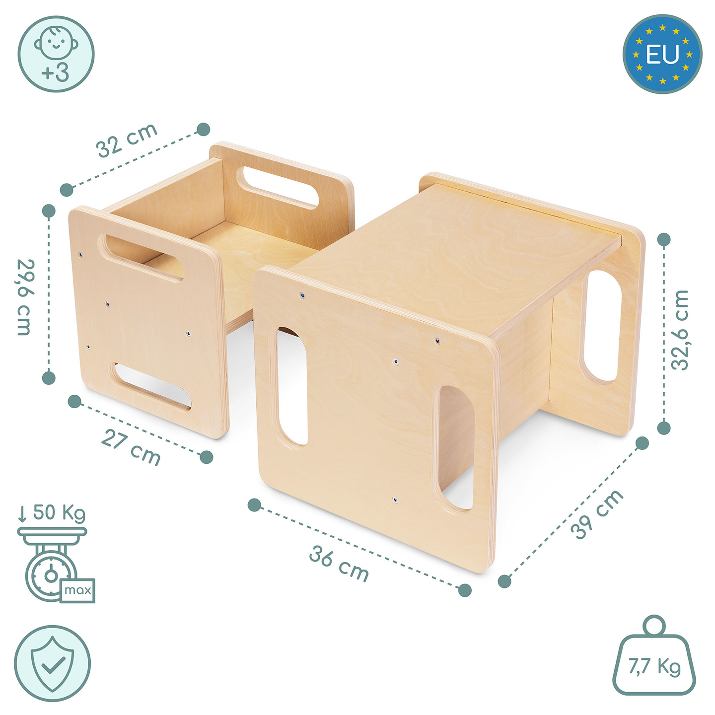 Table et chaise en bois avec fonction marchepied – un ensemble Montessori multifonctionnel pour enfants