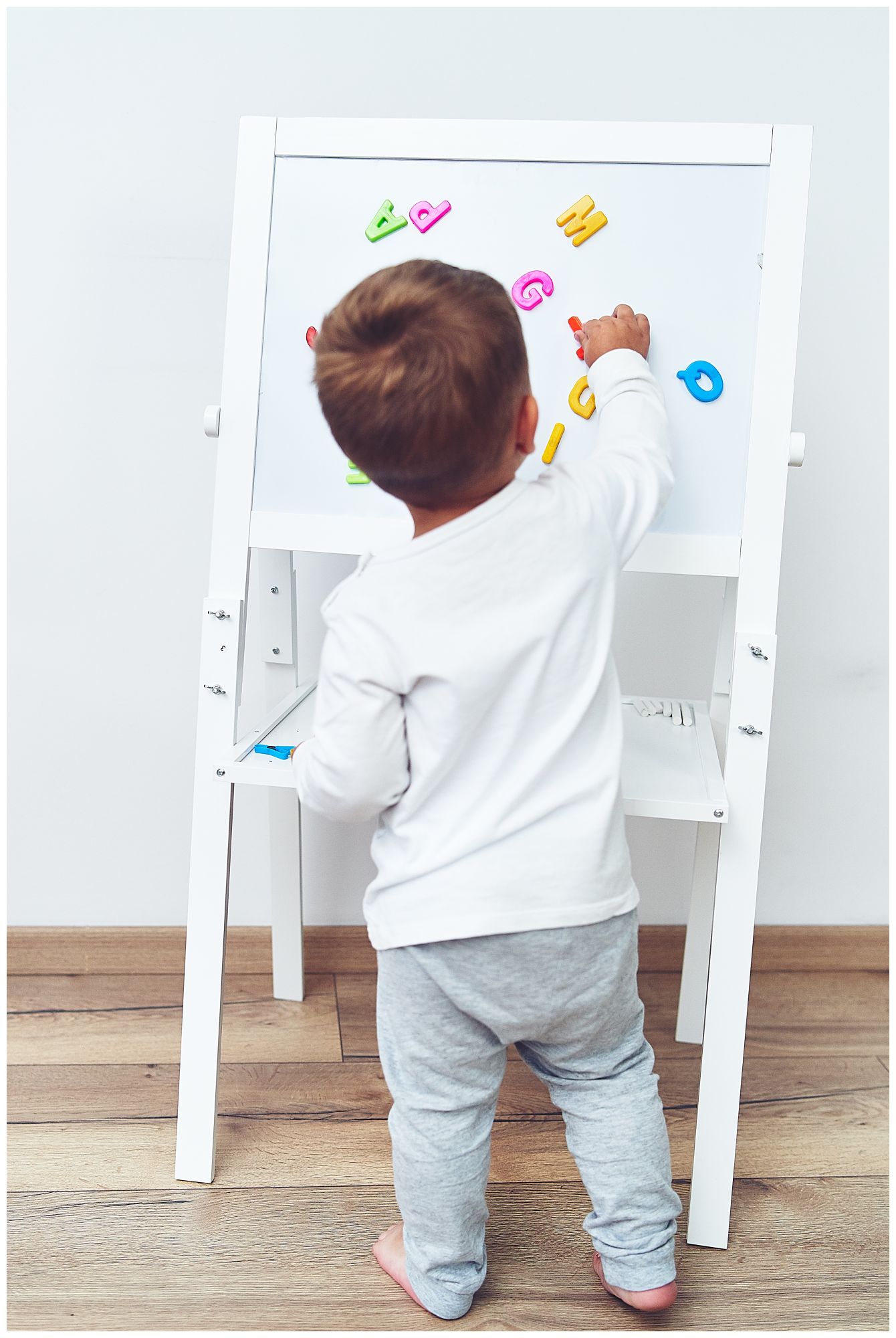 Tableau éducatif double face : magnétique et tableau noir - effaçable à sec, en bois, pour enfants, pliable