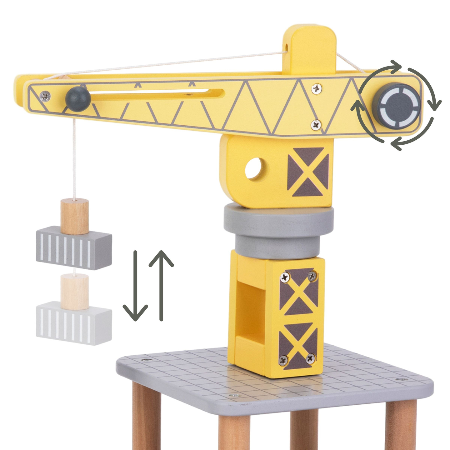 Grue portuaire mobile avec treuil magnétique et accessoires - ensemble en bois