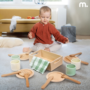 Set de déjeuner en bois pour enfants avec sets de table verts