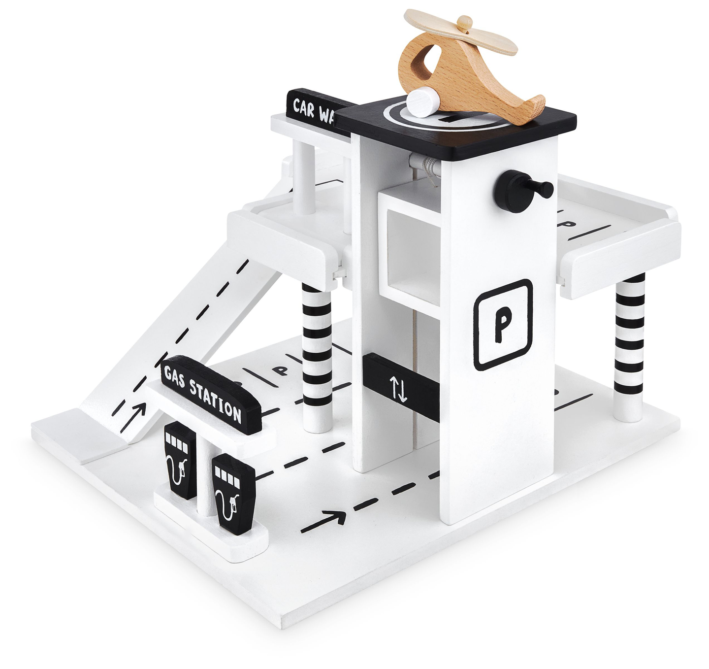 Garage en bois - parking à étages - voitures, ascenseur, hélicoptère