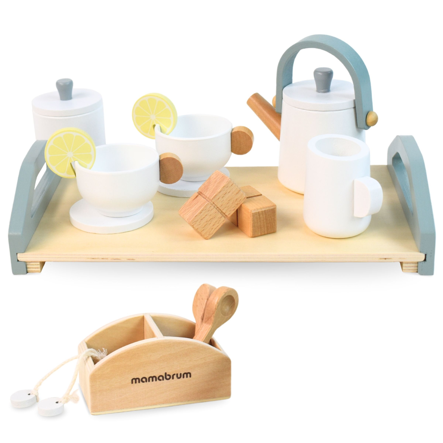 Grand service à thé en bois avec plateau - 17 articles