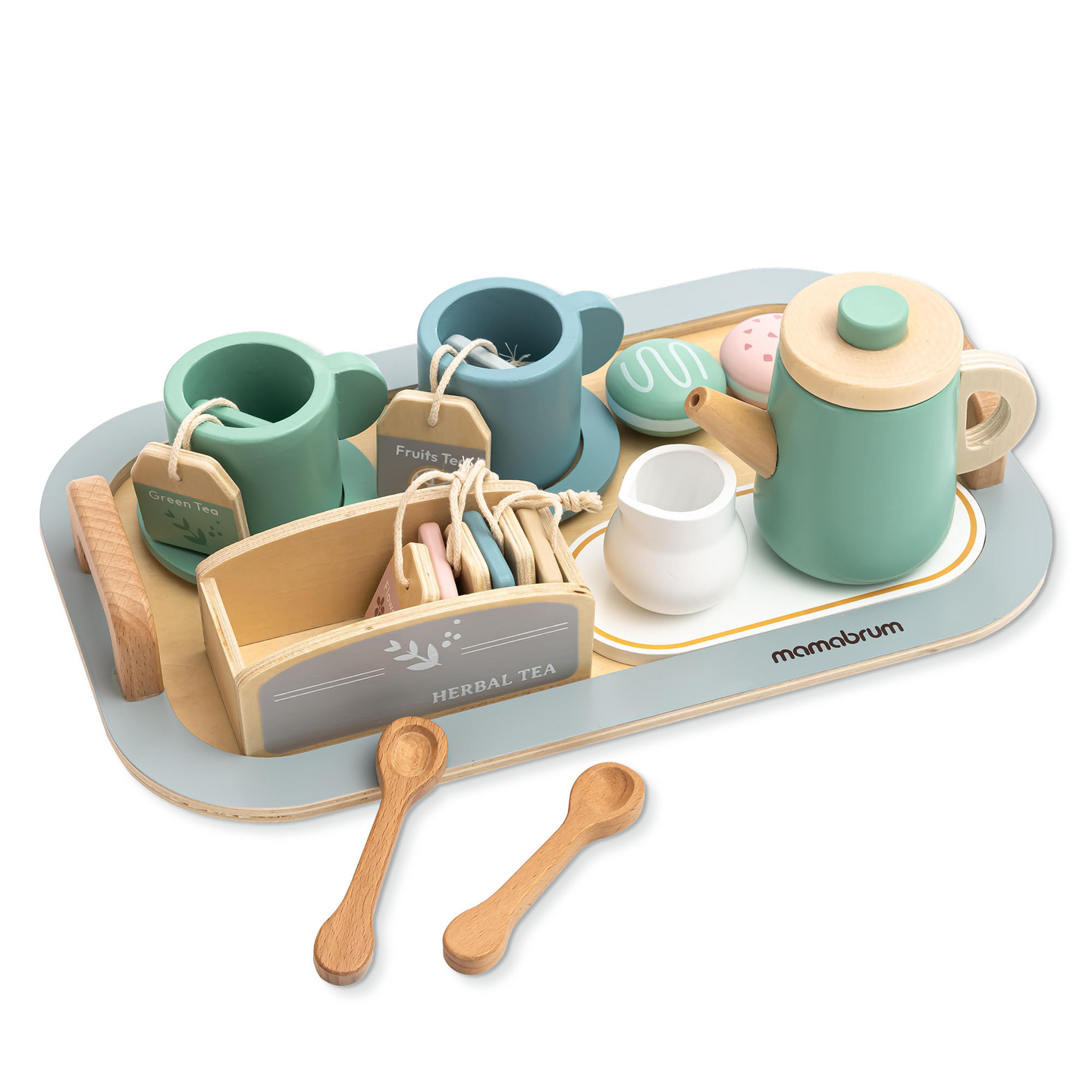 Grand service à thé en bois avec plateau - 18 pièces