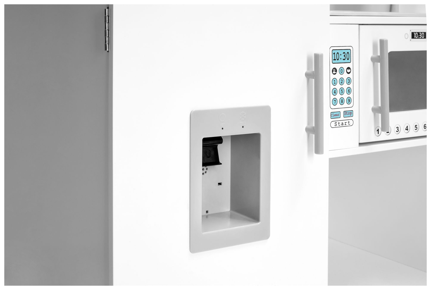 Coin cuisine XXXL en bois avec réfrigérateur, four, machine à laver, tablier et accessoires