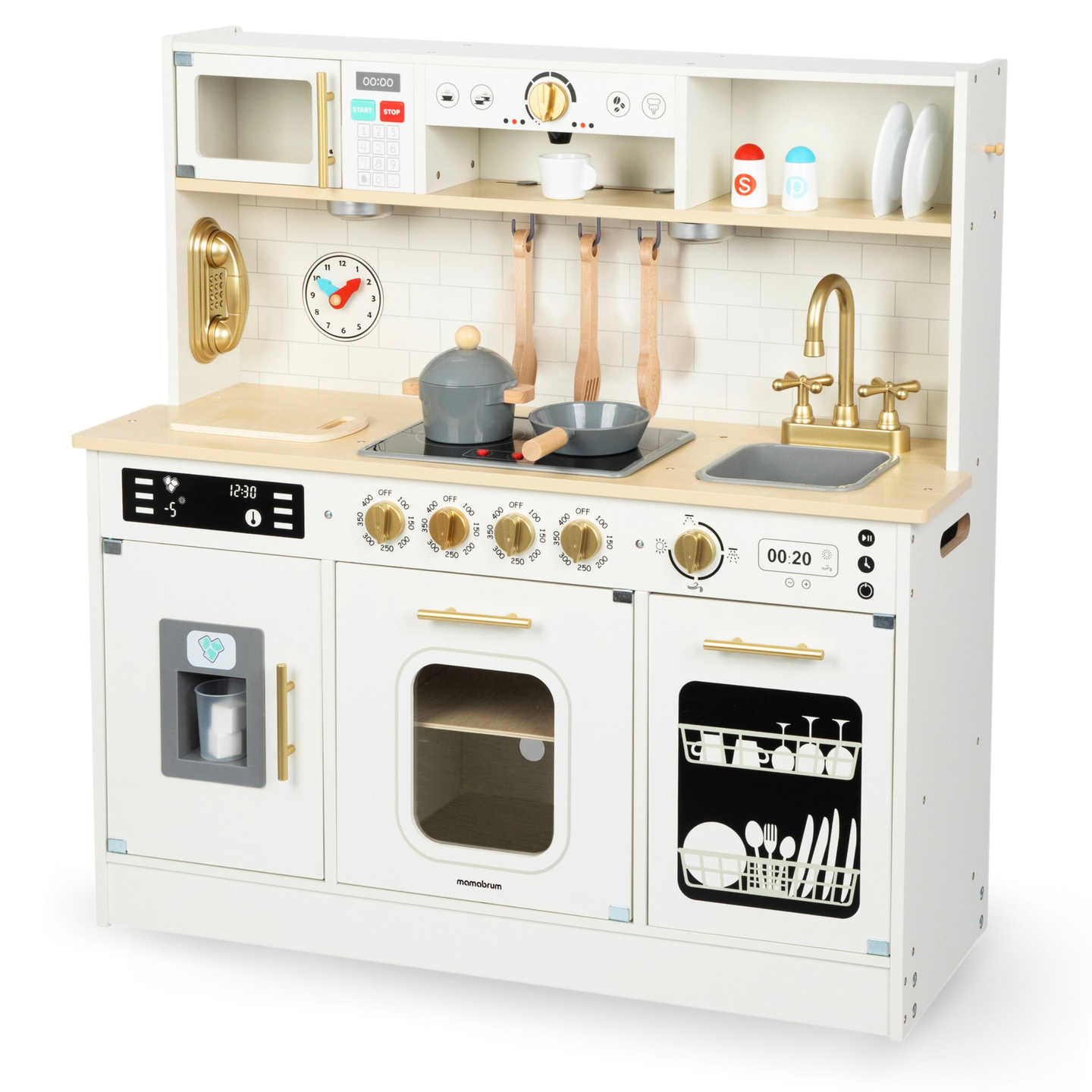 Cuisine interactive XXL en bois avec accessoires et éclairage LED - sur deux niveaux