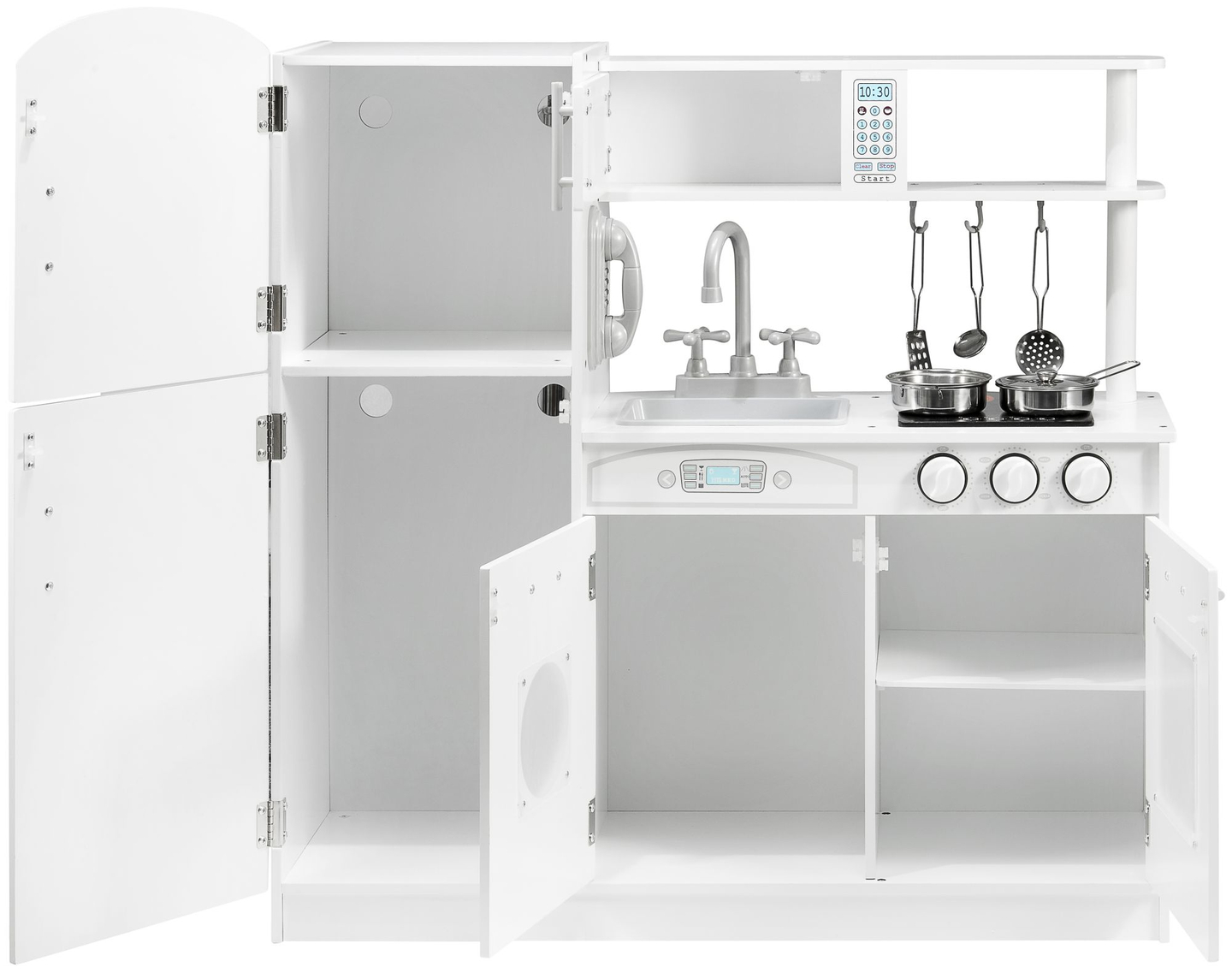 Grands accessoires de cuisine en bois blanc et tablier