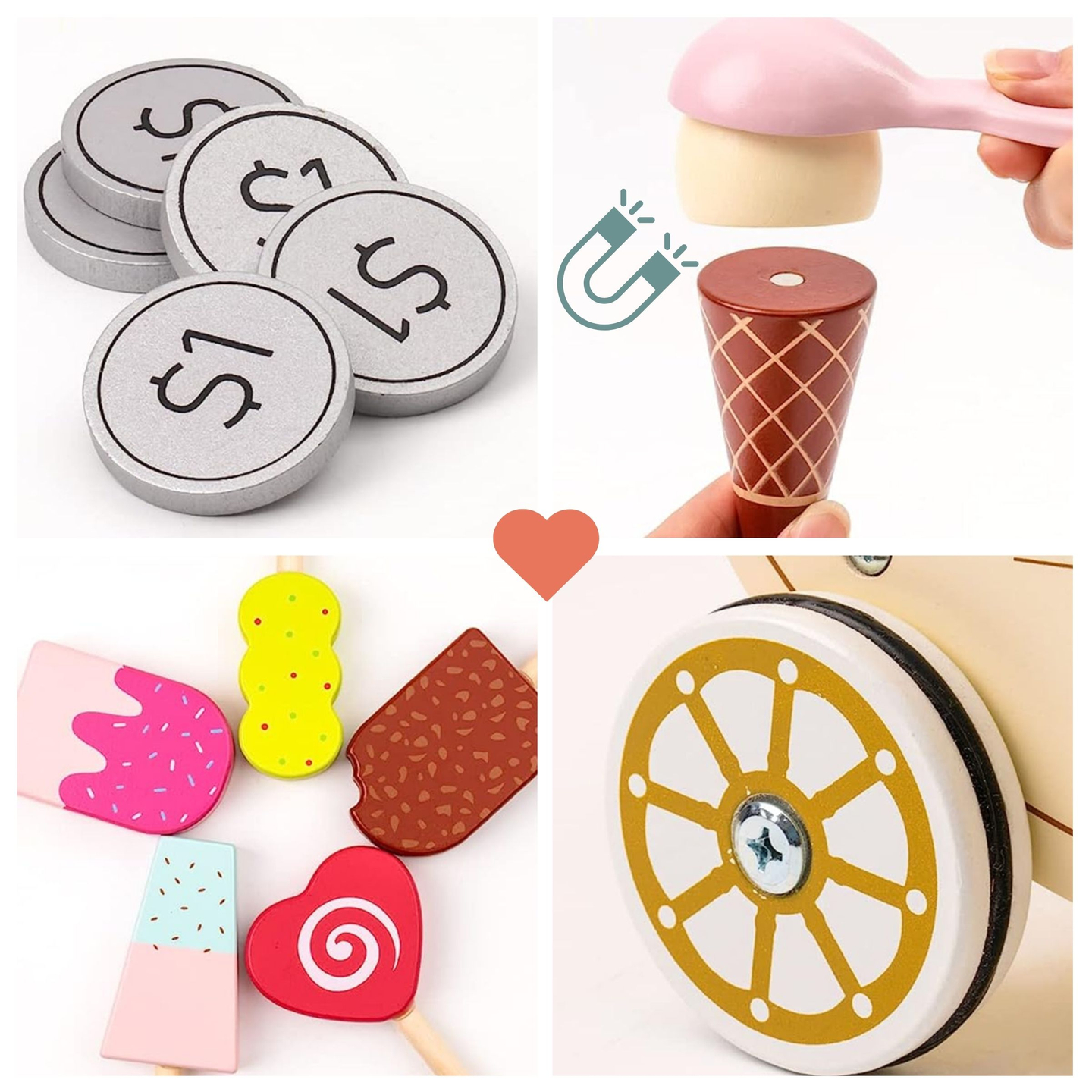 Glacier en bois pour enfants - chariot sur roues avec accessoires