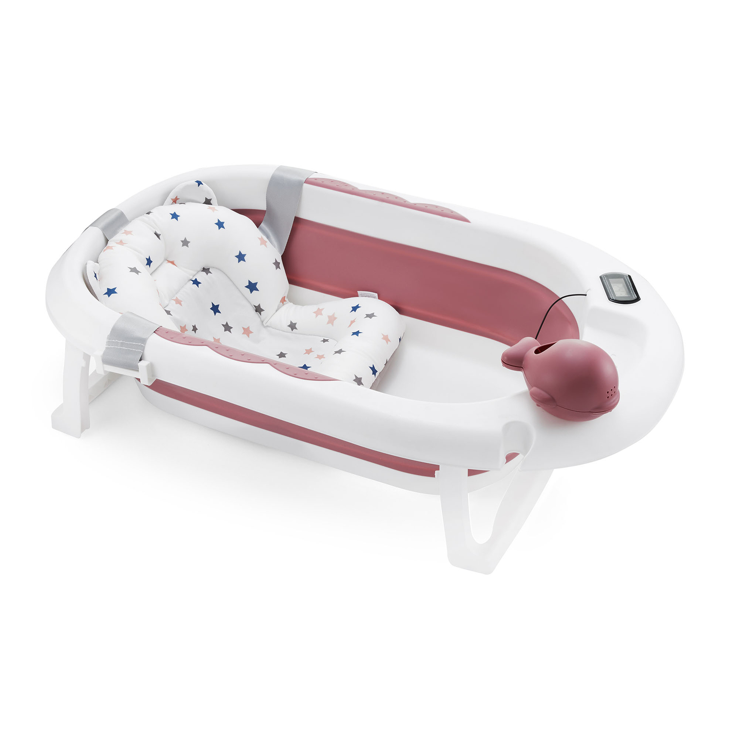Baignoire pliante pour bébé avec thermomètre, insert et support - couleur rose sale