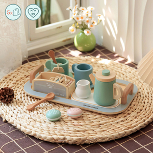 Grand service à thé en bois avec plateau - 18 pièces