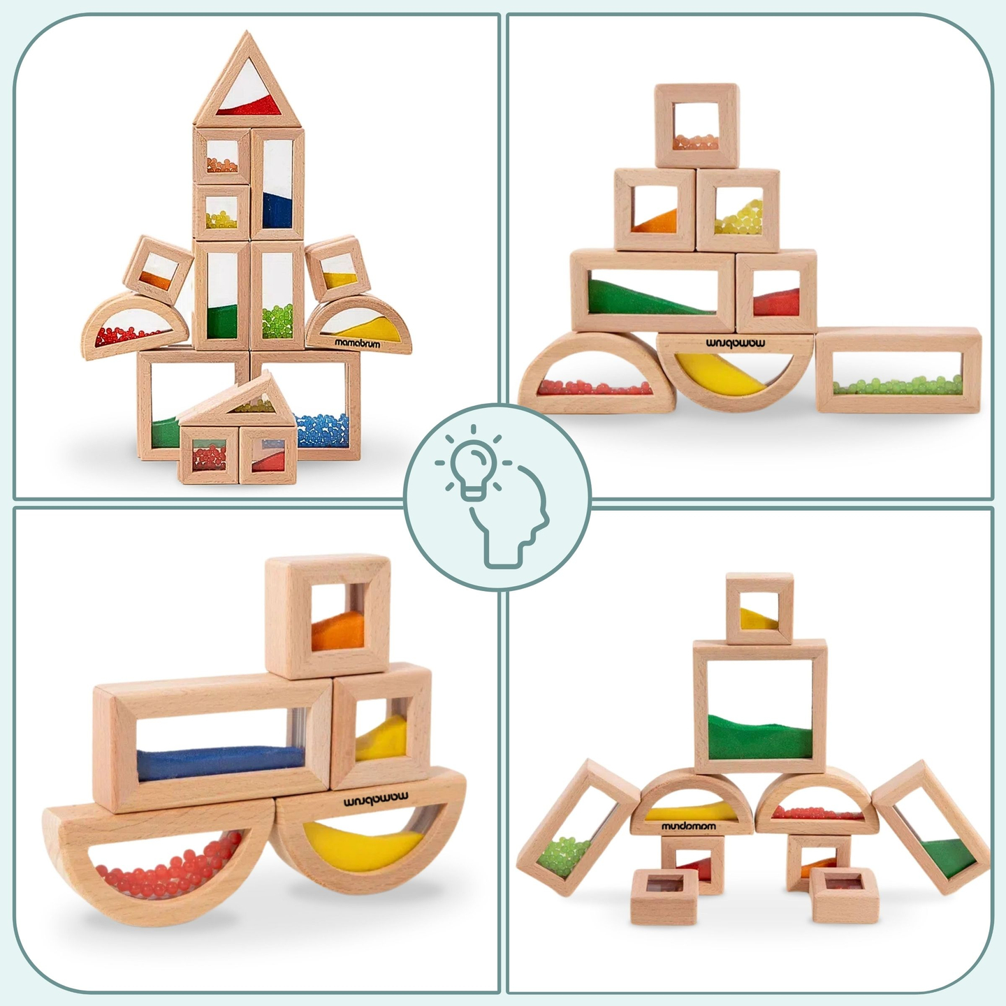 Jeu de blocs sensoriels en bois avec différents remplissages - 15 pièces