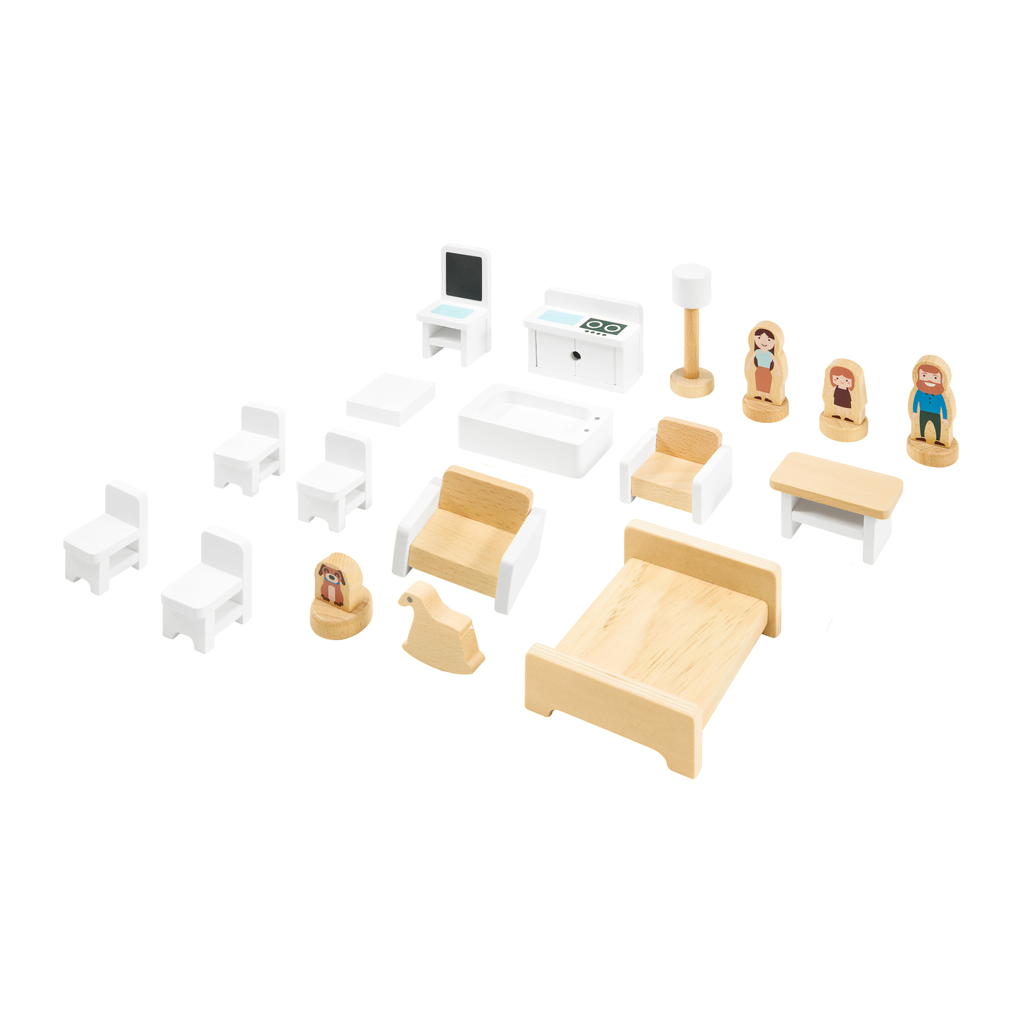 Maison de poupées en bois blanc avec accessoires 18 pcs.