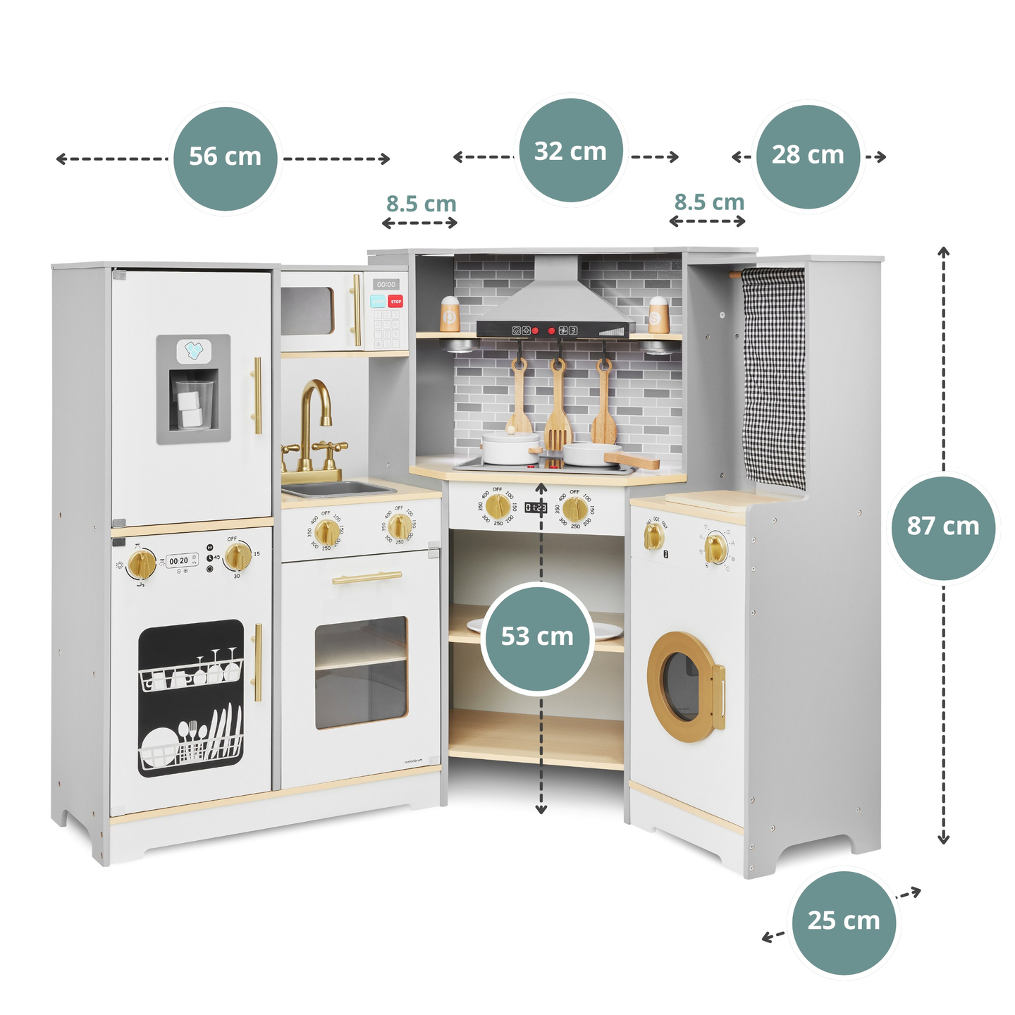 Cuisine interactive XXXL en bois avec éclairage LED, hotte et accessoires