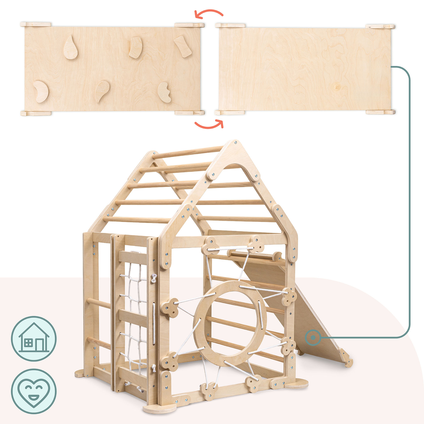 Aire de jeux intérieure en bois pour enfants - une maison avec échelles et toboggan