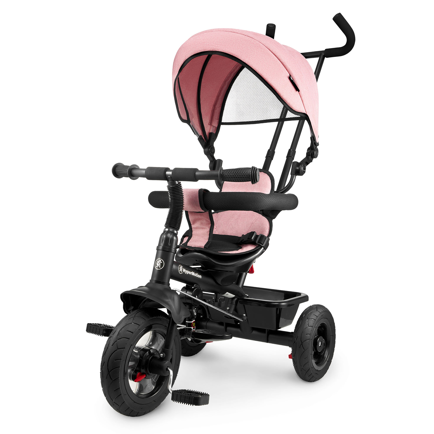 Tricycle pour enfants 1-4 ans - TOBI FREY - couleur rose - pivotant - roues pompées + pousseur