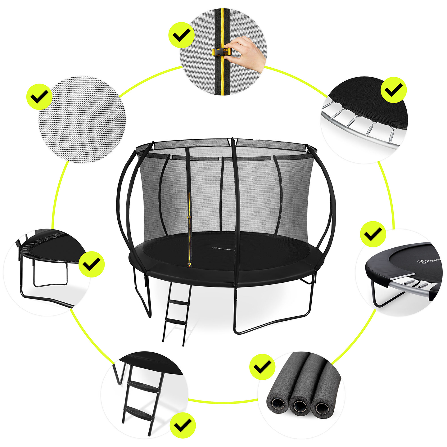 Trampoline de jardin XXL pour enfant HyperMotion - 366 cm 12FT - avec échelle et filet intérieur - pour maison et jardin - 150kg max