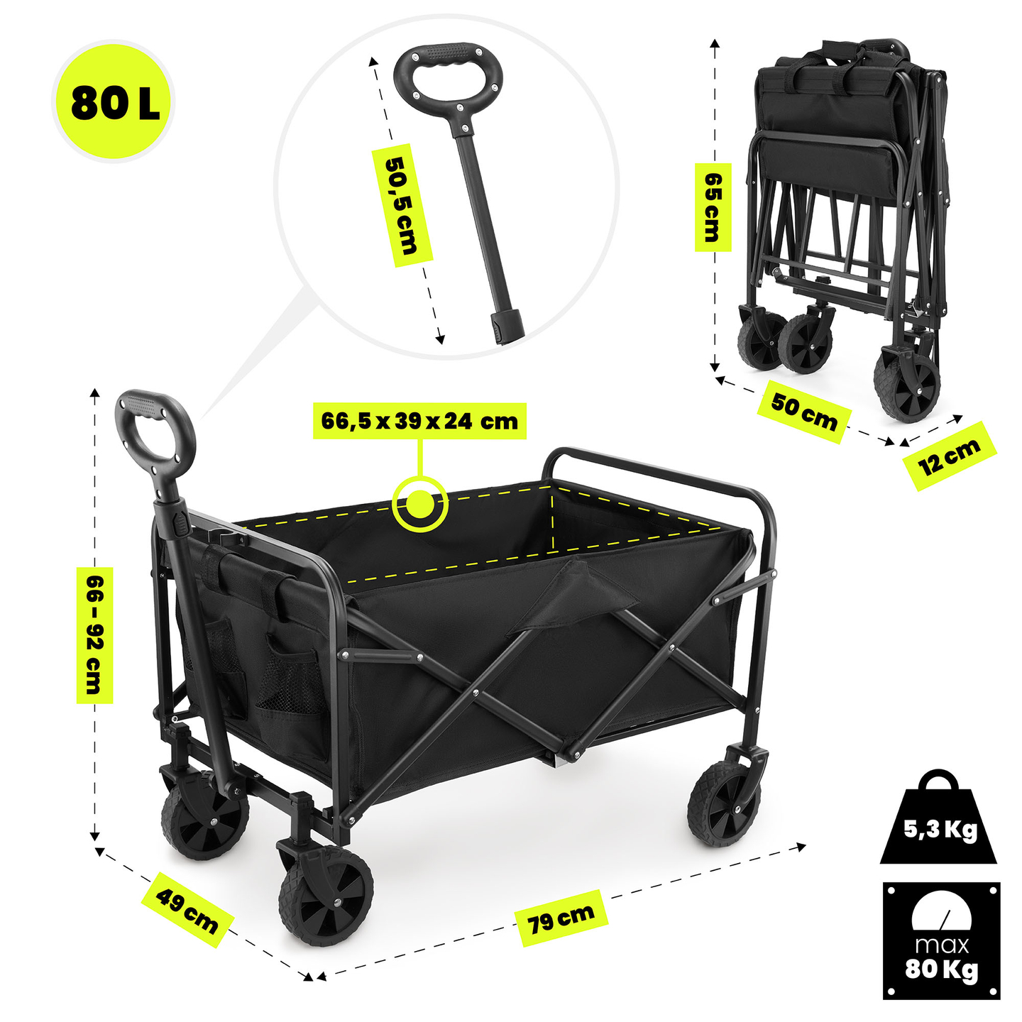 Fauteuil roulant de plage pliant HyperMotion - noir, 80 kg