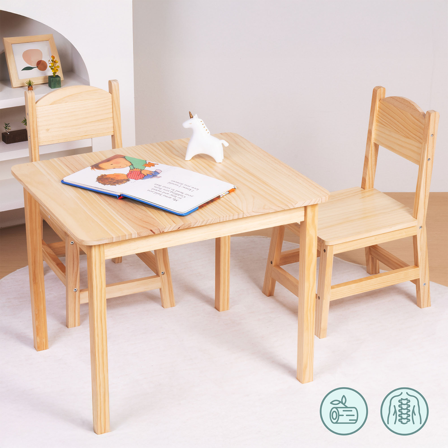 Table en bois et 2 chaises - ensemble pour enfants